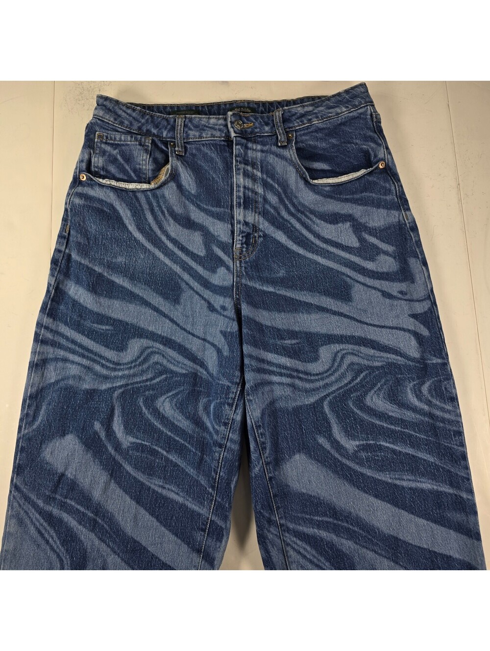 Wild Fable Jeans Women's 14/32R (32x30) Blue Marble Swirl Highest Rise Baggy - Picture 1 of 9